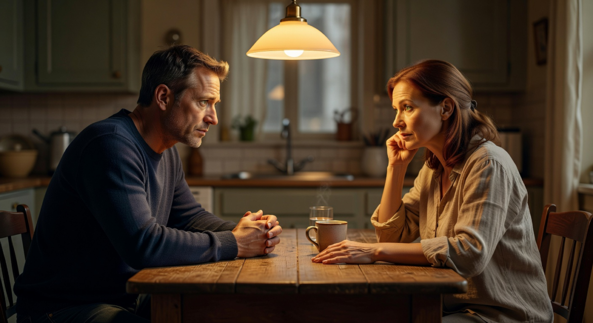 A woman holds a microphone toward a stranger on a busy city street, crowd watching, candid documentary style, warm afternoon light, slightly comic tension in the air. No text overlays, no logos, no watermark.